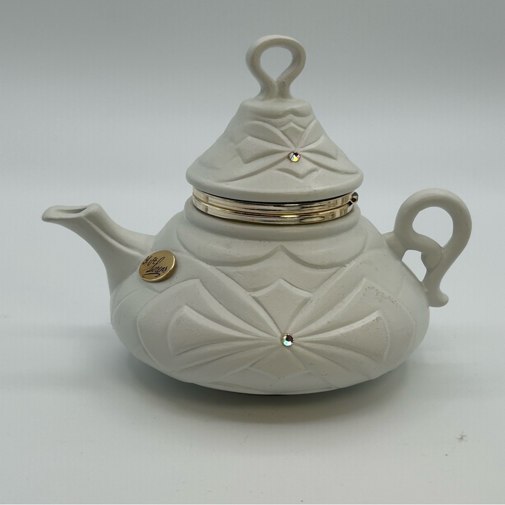 Vintage‎ Teapot St Lorens White Gold Art Deco Pattern Small